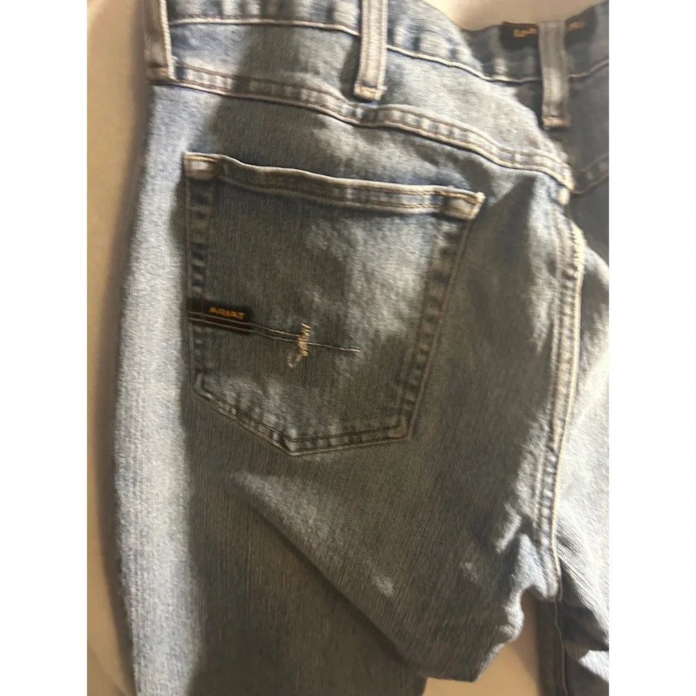 Ariat Rebar M5 Mens Straight Leg Jeans Blue Denim 33x36 Medium Wash Distressed